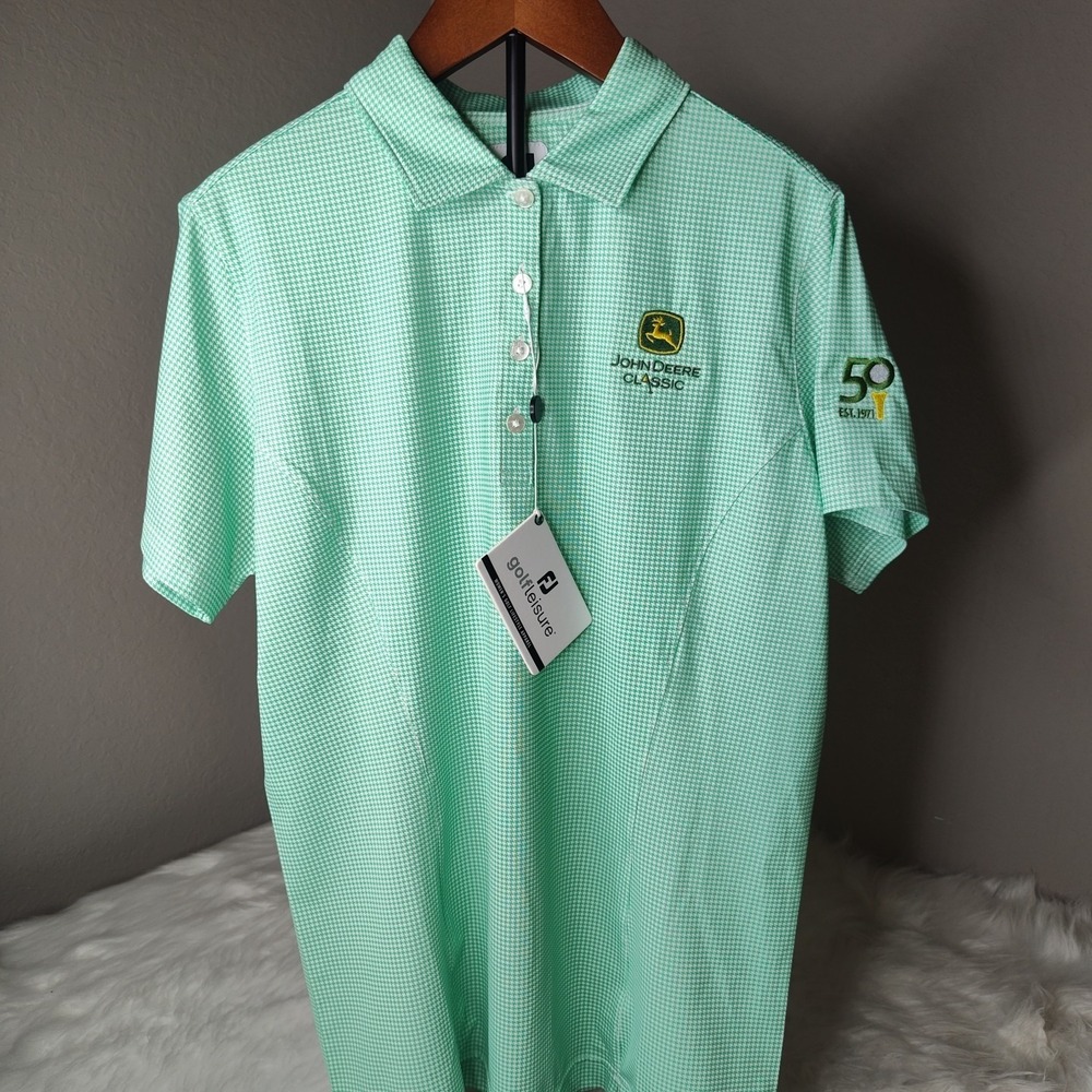 FootJoy Polo Shirt Womens Medium Green Houndstooth John Deere Classic 50th New